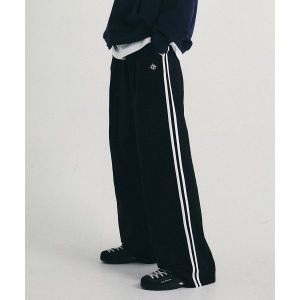 가까이유니언즈 원턱 투 라인 와이드 스웨트팬츠 블랙 1866389