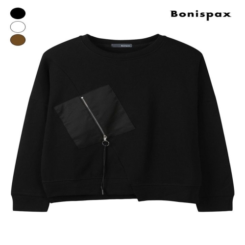 보니스팍스 여성의류 지퍼 포켓 루즈핏 맨투맨 티셔츠 XPBTS001M0