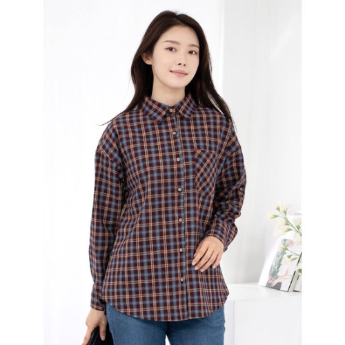 모슬린 엄마옷 면 체크 롤업 남방 YKF515505 중년여성/50대/60
