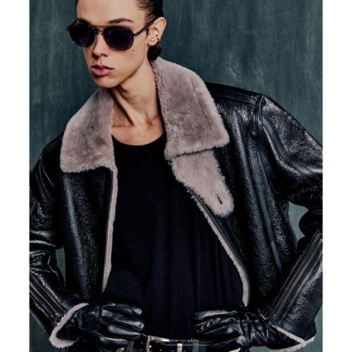 엘무드 LMOOD 바이커 크랙 램스킨 시어링 무스탕 블랙 L4AO0051BK 331098