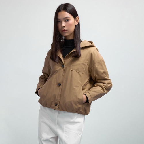 보니스팍스 전략 밑단 밴드 후드 숏 패딩 점퍼-B3F41PJP040