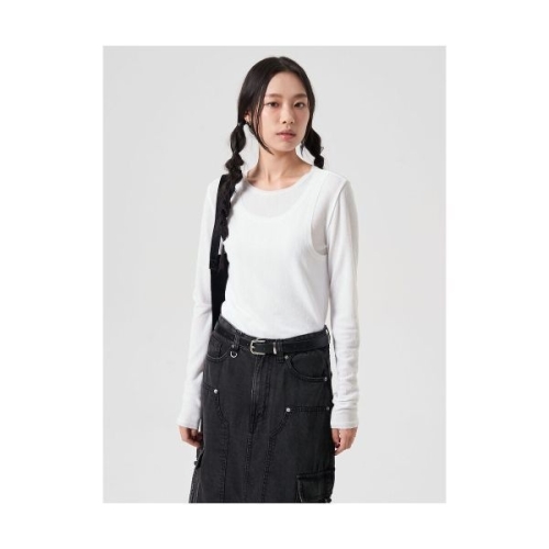 에잇세컨즈 조직감 소재 긴소매 티셔츠 화이트 324841LY61 155410