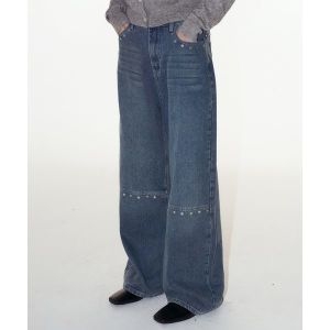 플레이스 스튜디오 절개 라인 리벳 포인트 와이드 워시드 데님 팬츠 중청 1875777
