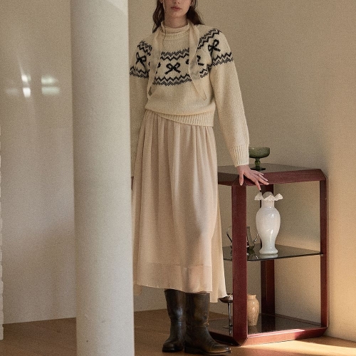 비뮤즈맨션 Sheer long dress Beige BE25WIOP001BE