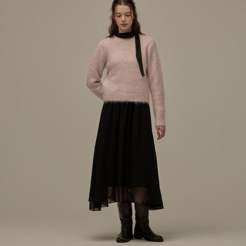 비뮤즈맨션 Sheer long dress Black BE25WIOP001BK