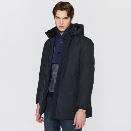 닥스 남성 다크네이비 밍크퍼 카라 탈착 후드 구스다운 점퍼_DMJU5D001N3