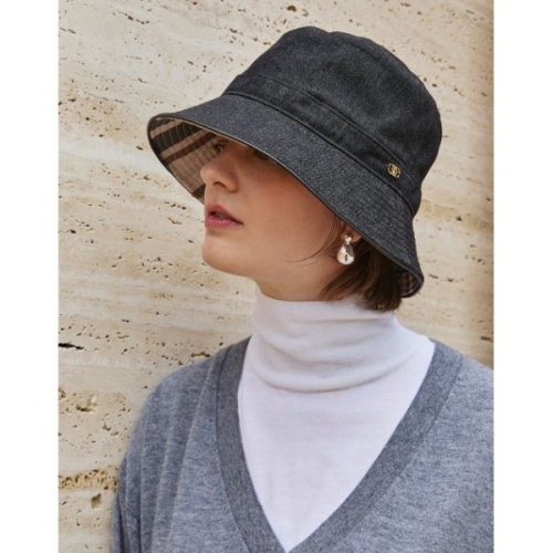 닥스 여성 블루 DD로고 면 버킷햇 DBHE5F275B3