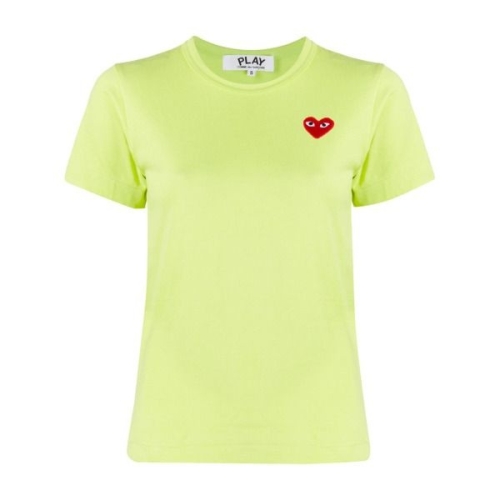 꼼데가르송 S사이즈 여성 네온 그린 레드하트 패치 반팔 AZT271