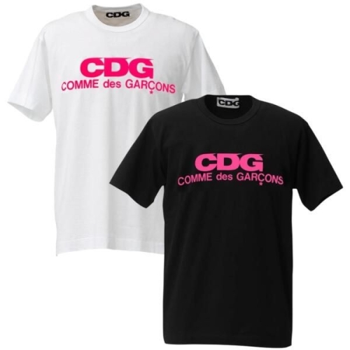 꼼데가르송 CDG 플로레센트 프린트 티셔츠 핑크 로고 화이트 블랙 SZ-T086-051-1