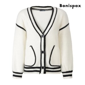 보니스팍스 배색 라인 브이넥 포켓 가디건 XPBKG004M0