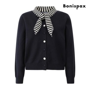 보니스팍스 스트라이프 타이 배색 니트 가디건 XPBKG005M0