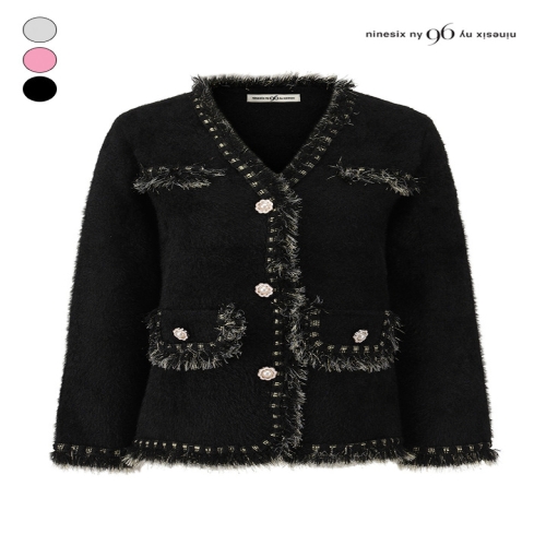 오피스룩 플라워 버튼 자켓형 니트 가디건 NPBKG012M0