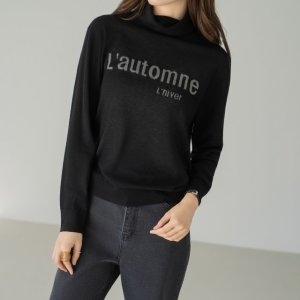 마담4060 엄마옷 모던베이직 레터링폴라니트티셔츠-QKN2511016