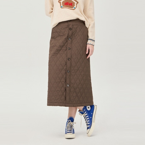 베네통  Online Exclusive 퀼팅 버튼 스커트_BASKE1561BR
