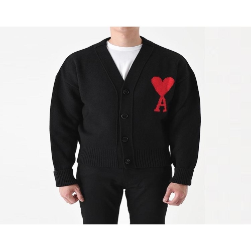 아미 남녀공용 빅 하트 로고 오버핏 블랙 가디건_UKC002 018 009