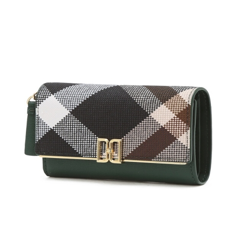 닥스 여성 그린 체크 DD로고 가죽 반지갑_DCWA6E352E2