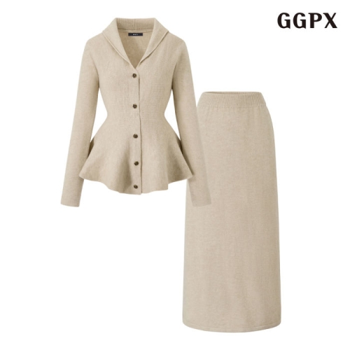 GGPX 여성 플레어 니트 가디건 롱 스커트 셋업 GPDOW012D