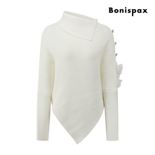 보니스팍스 숄 카라 골지 비대칭 니트 XPBKP014M0