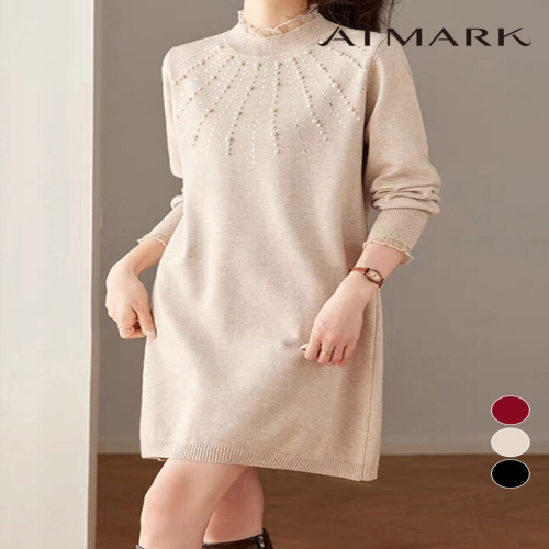 앳마크 프릴넥진주미니니트원피스_AA59OP009G