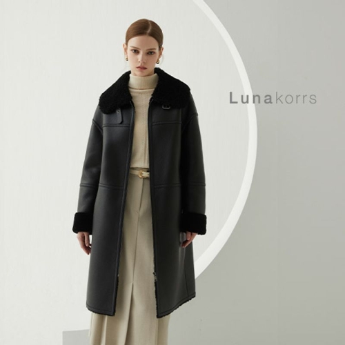 루나코어스 여성 FAUX 레더 호주산 양모 100 무스탕 롱코트