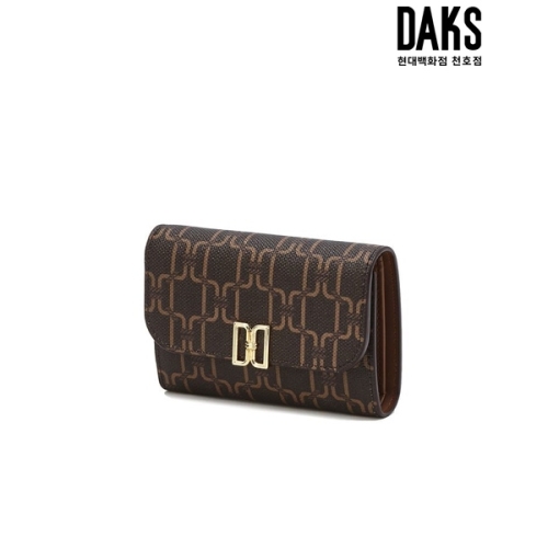 닥스 여성 브라운 DD로고패턴 가죽 반지갑 DCWA6E718W2
