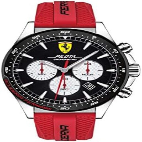 페라리 0830596 Mens Pilota Stainless Steel Quartz with Silicone Strap Red 2..