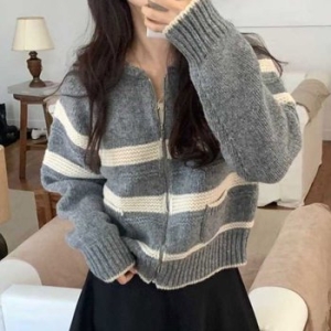 아이우먼 포켓걸가로줄지집업 YYV756M512 빅사이즈