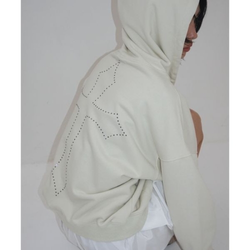 플레이스 STUDIO 쁨이 PICK 절개 라인 오버핏 큐빅 리벳 포인트 스웨트 후드집업 크림 237807