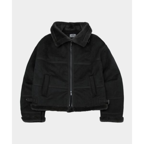 플레이스 STUDIO 트렌디에비뉴 PICK 시어링 하이넥 아이렛 버클 포인트 레더라인 스웨이드 무스탕 블랙 237898