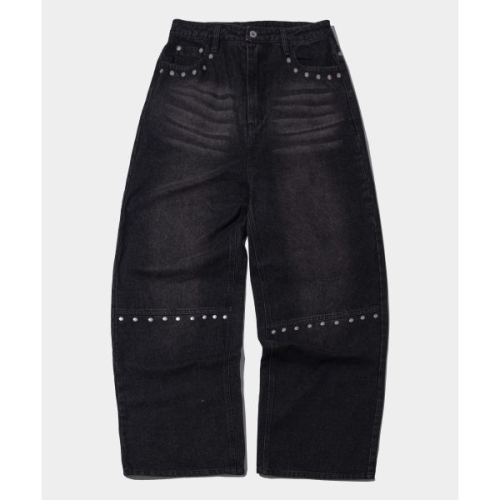 플레이스 STUDIO 절개 라인 리벳 포인트 와이드 워시드 데님 팬츠 흑청 237718