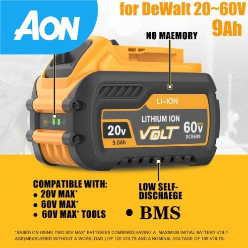 디월트  호환 DCB609 배터리 용 20V/60V DCB200 DCB547-XJ 전동 공구 최대 9500mAh 교체 리튬 이온