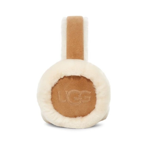 UGG WOMEN 빅 로고 양모 귀마개 쉽스킨 엠브로이더리 이어머프 체스넛 20955-CHE