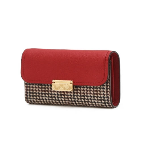 닥스 여성 레드 체크 장식 포인트 소가죽 배색 반지갑 DCWA6E855R2