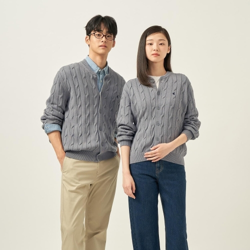 빈폴 남성 코튼 케이블 라운드 카디건 그레이_BC585AC183