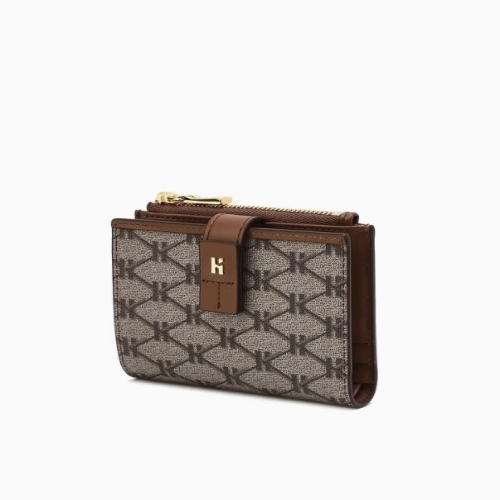 헤지스 여성 헤리아토 브라운 시그니처 패턴 가죽 반지갑_HIWA6E885W2