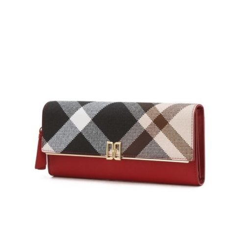 닥스 TARTAN CHECK 레드 체크 DD로고 가죽 장지갑 DCWA6E361R2