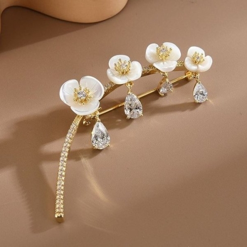 샤링  심플 은초롱 자개 브로치 특AAA 꽃 지르코니아 WFL38RS