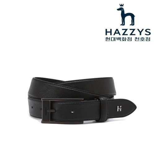 헤지스 남성 블랙 단색 H장식 소가죽 벨트_HJBE6E331BK