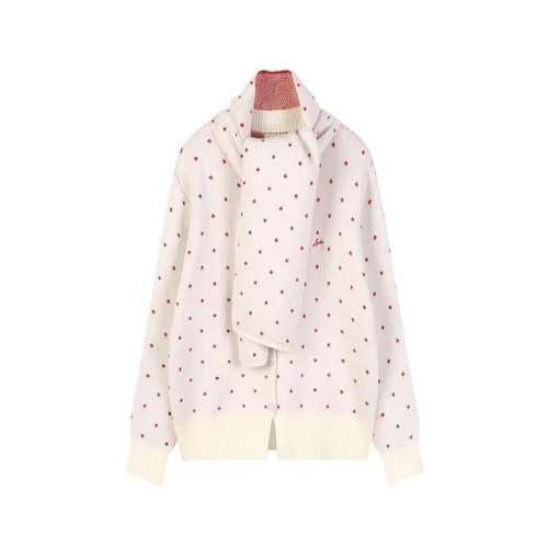 플라스틱아일랜드 여성 라운드넥 도트 가디건 머플러 세트 PR4KG231