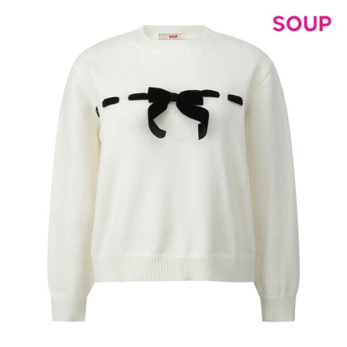 스위트숲 벨벳 리본 포인트 라운드넥 니트 S5CLK10