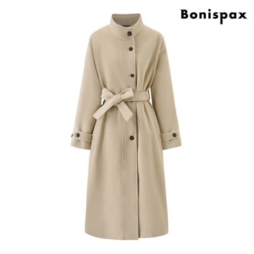 보니스팍스 모던 반하이넥 벨티드 롱 코트 XP4JH002L0