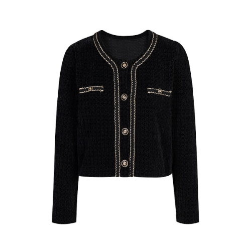 JJ지고트 여성 골드 라인 벨벳 트위드 가디건 GRCN1CD361