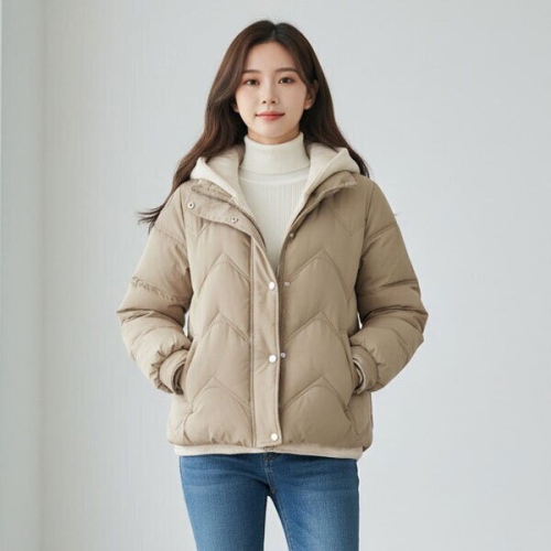 로빈 리블리크 배색 숏 후드 패딩_RE4JP066