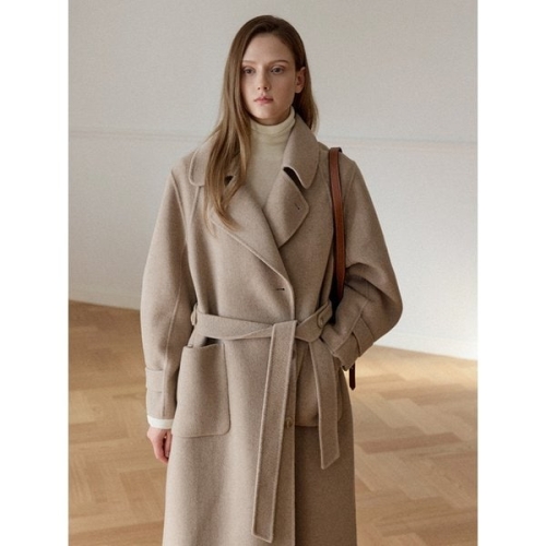 앳코너 꼬민지PICK Cashmere Wool Blend Double Collar Long Coat Beige AT5COF063B..