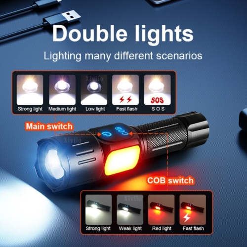 슈퍼  강력한 LED 토치 9500000LM 강한 빛 충전식 램프 텔레스코픽 줌 4500m 전술 램프 캠핑 사냥 손전등