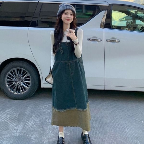 에이치플러스몰 LL-D131 스커트 캐주얼 멜빵 오버롤 데님