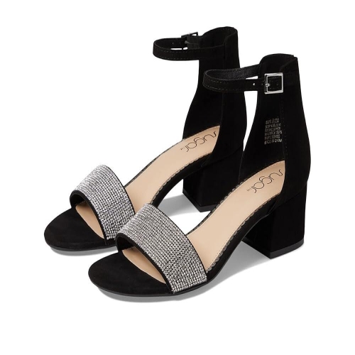 엘르 Sugar 여성용 SGRNO 4 인조 스웨이드 라인스톤 블록 힐 블랙 6 미디엄 B, M , 블랙., 6