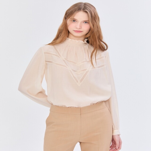 질스튜어트 뉴욕 여성 크림 펀칭배색 긴팔블라우스 WJBL5B200CR