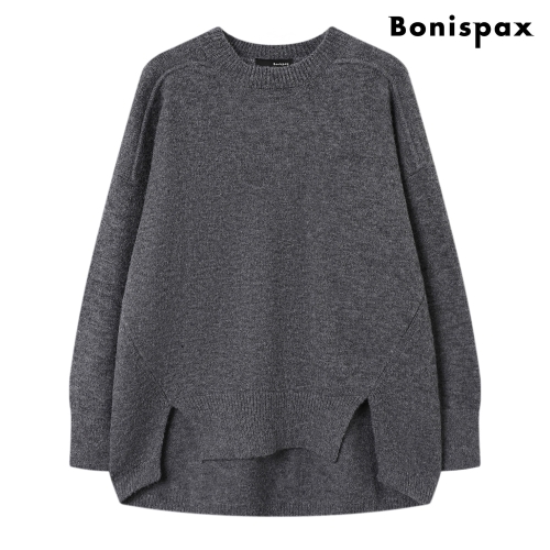 보니스팍스 라운드 오버핏 언발 밑단 트임 베이직 니트 XP4KT038L0