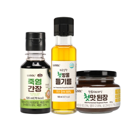 루솔 첫방울 들기름 100ml + 죽염간장 120ml + 첫맛된장 250g